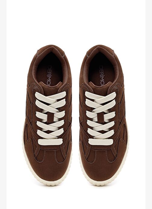 Kadın Kahverengi Bağcıklı Kalın Tabanlı Süet Sneaker 25AFD431310 - Görsel 8