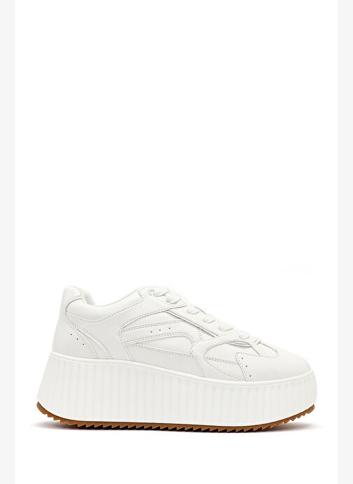 Kadın Beyaz Kalın Tabanlı Bağcıklı Sneaker 25AFD431318 - Görsel 2