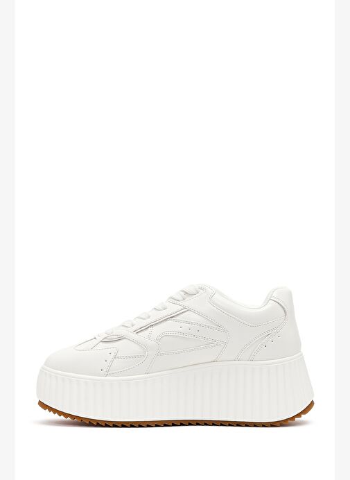Kadın Beyaz Kalın Tabanlı Bağcıklı Sneaker 25AFD431318 - Görsel 3