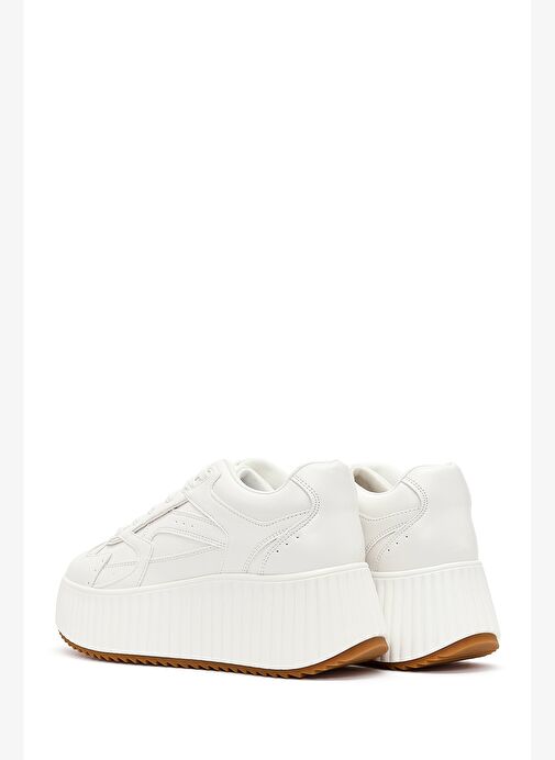 Kadın Beyaz Kalın Tabanlı Bağcıklı Sneaker 25AFD431318 - Görsel 6