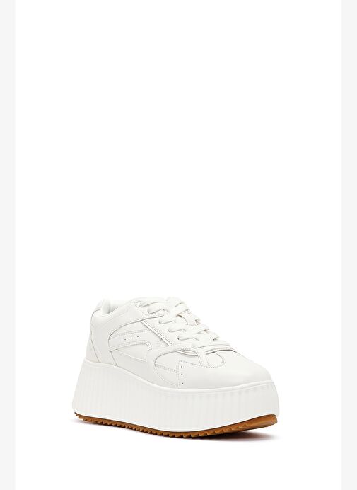 Kadın Beyaz Kalın Tabanlı Bağcıklı Sneaker 25AFD431318 - Görsel 7