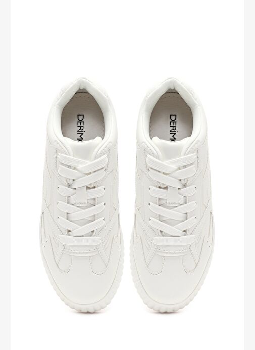 Kadın Beyaz Kalın Tabanlı Bağcıklı Sneaker 25AFD431318 - Görsel 8