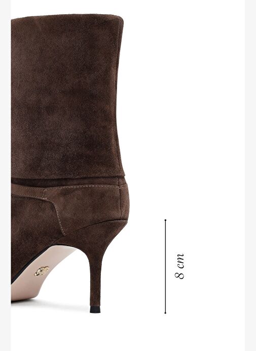 Kadın Kahverengi İnce Topuklu Süet Deri Bot 25AFD490310 - Görsel 3