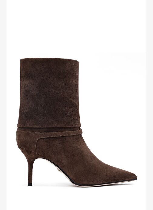 Kadın Kahverengi İnce Topuklu Süet Deri Bot 25AFD490310 - Görsel 5