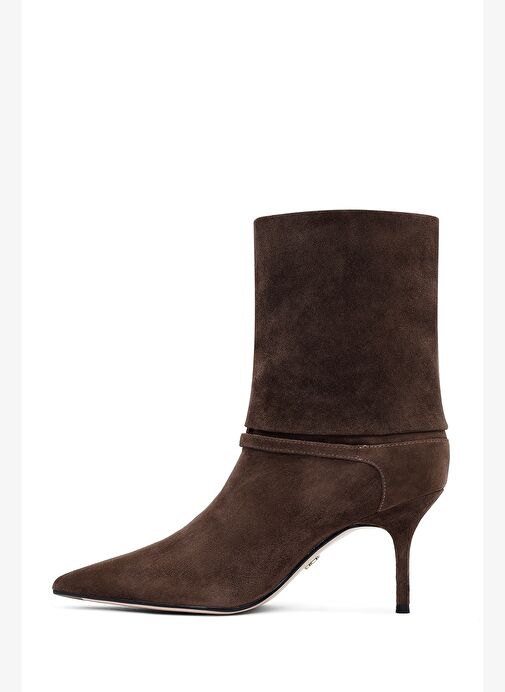 Kadın Kahverengi İnce Topuklu Süet Deri Bot 25AFD490310 - Görsel 6