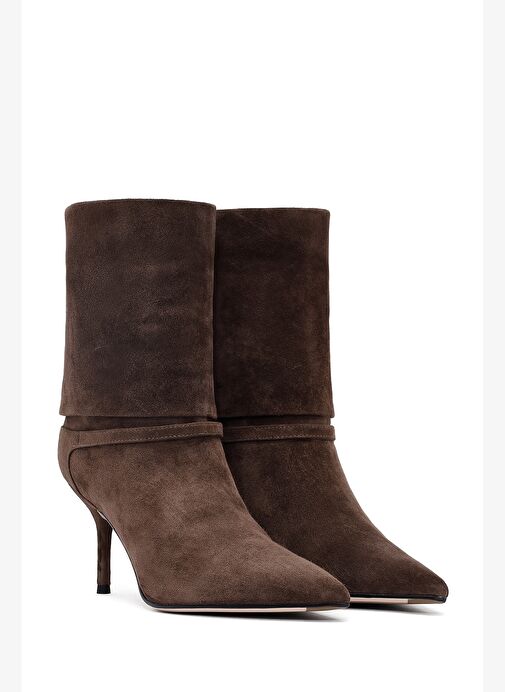 Kadın Kahverengi İnce Topuklu Süet Deri Bot 25AFD490310 - Görsel 7