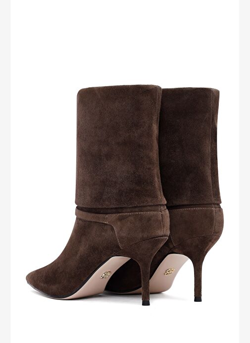 Kadın Kahverengi İnce Topuklu Süet Deri Bot 25AFD490310 - Görsel 9