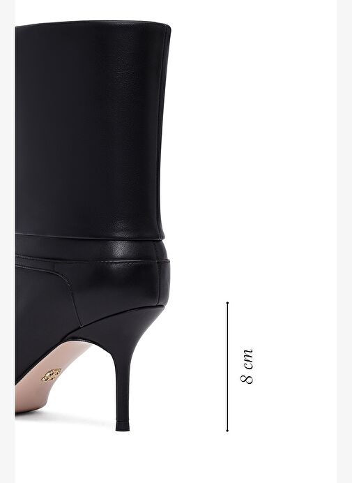Kadın Siyah İnce Topuklu Deri Bot 25AFD490318 - Görsel 3
