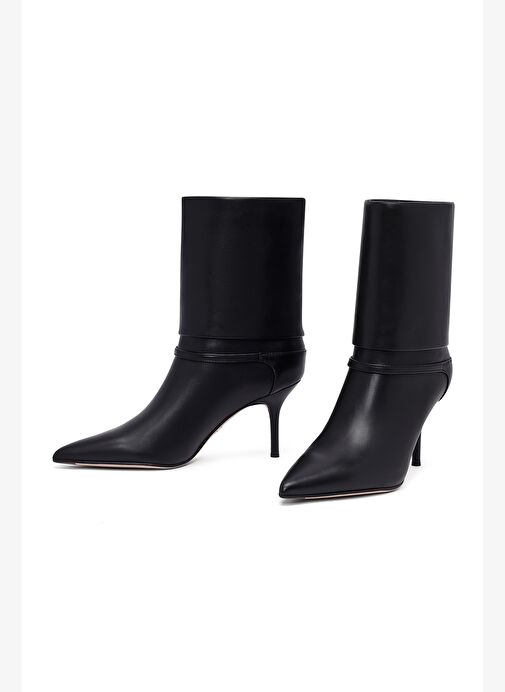 Kadın Siyah İnce Topuklu Deri Bot 25AFD490318 - Görsel 4