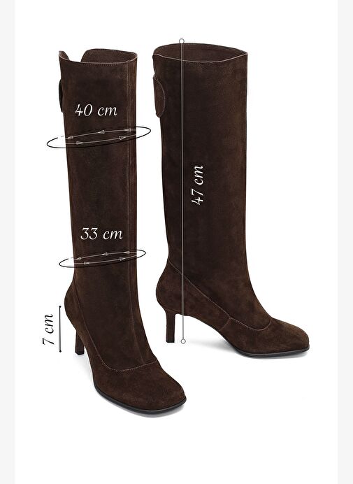 Kadın Kahverengi İnce Topuklu Süet Deri Çizme 25AFD490410 - Görsel 3