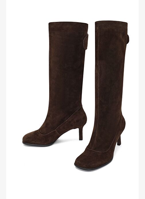 Kadın Kahverengi İnce Topuklu Süet Deri Çizme 25AFD490410 - Görsel 4