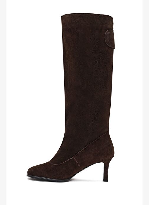 Kadın Kahverengi İnce Topuklu Süet Deri Çizme 25AFD490410 - Görsel 6