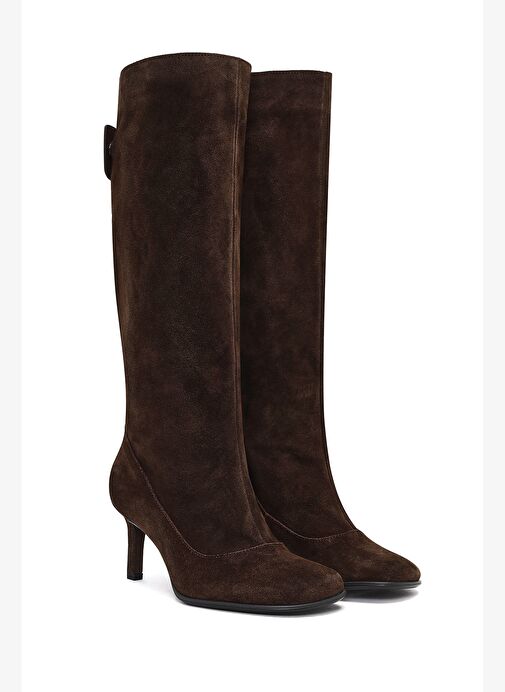 Kadın Kahverengi İnce Topuklu Süet Deri Çizme 25AFD490410 - Görsel 7