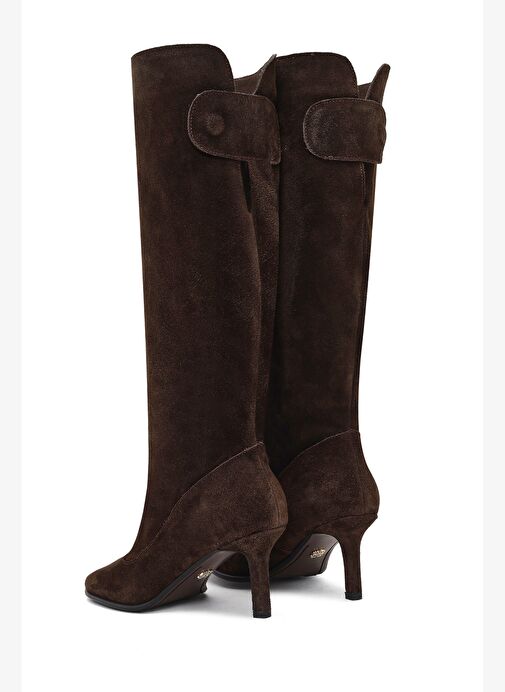 Kadın Kahverengi İnce Topuklu Süet Deri Çizme 25AFD490410 - Görsel 9