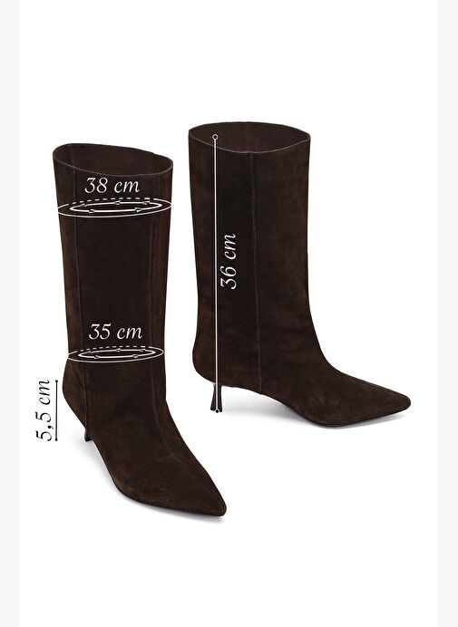 Kadın Kahverengi İnce Topuklu Süet Deri Çizme 25AFD490510 - Görsel 3