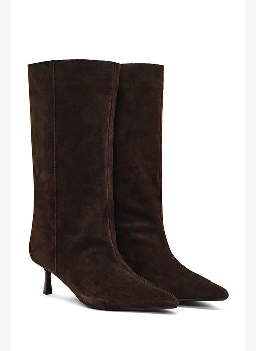 Kadın Kahverengi İnce Topuklu Süet Deri Çizme 25AFD490510 - Görsel 6