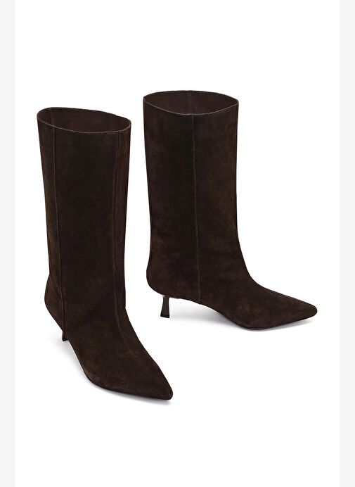 Kadın Kahverengi İnce Topuklu Süet Deri Çizme 25AFD490510 - Görsel 9