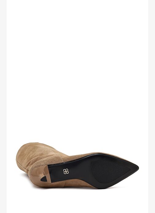 Kadın Bej İnce Topuklu Süet Deri Çizme 25AFD490510 - Görsel 8