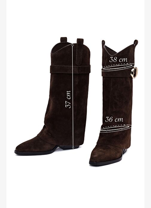 Kadın Kahverengi Kalın Topuklu Süet Deri Çizme 25AFD490610 - Görsel 3