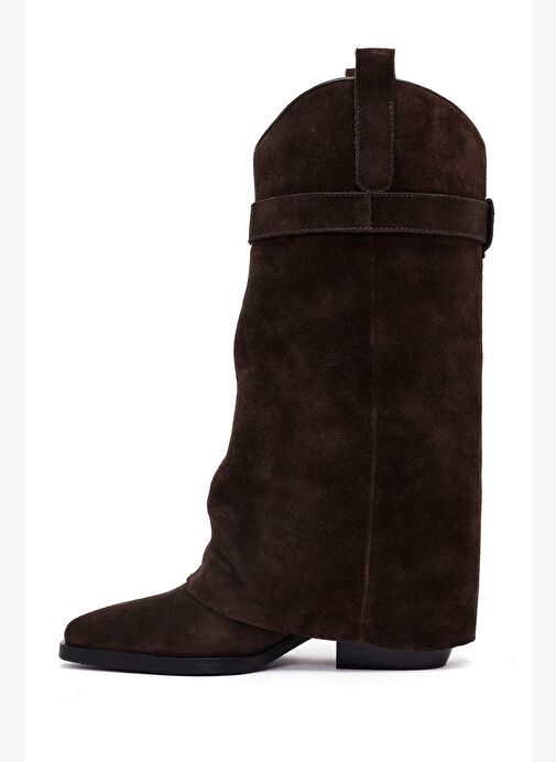 Kadın Kahverengi Kalın Topuklu Süet Deri Çizme 25AFD490610 - Görsel 5