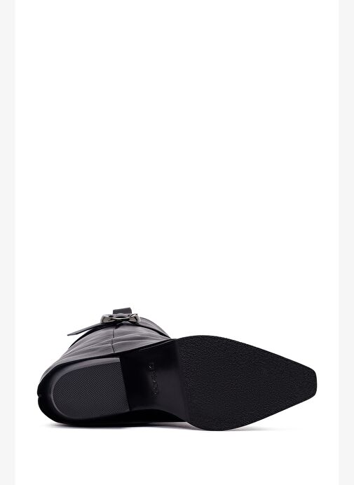 Kadın Siyah Tokalı Kalın Topuklu Deri Çizme 25AFD490618 - Görsel 7