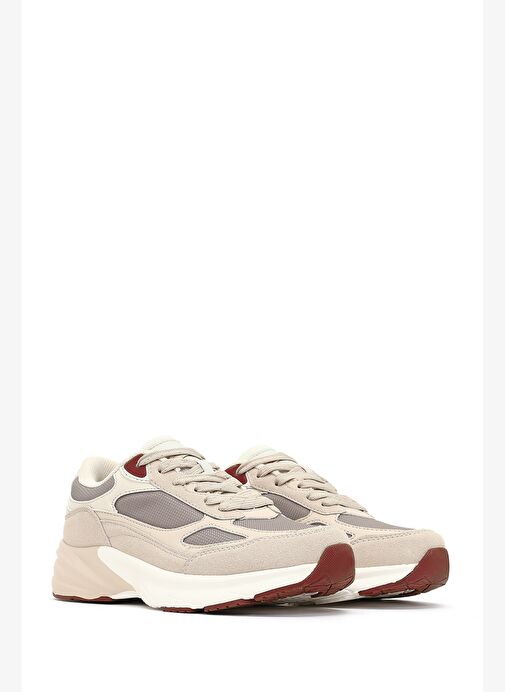 Kadın Bej Bağcıklı Kalın Tabanlı Sneaker 25AFD494014 - Görsel 4