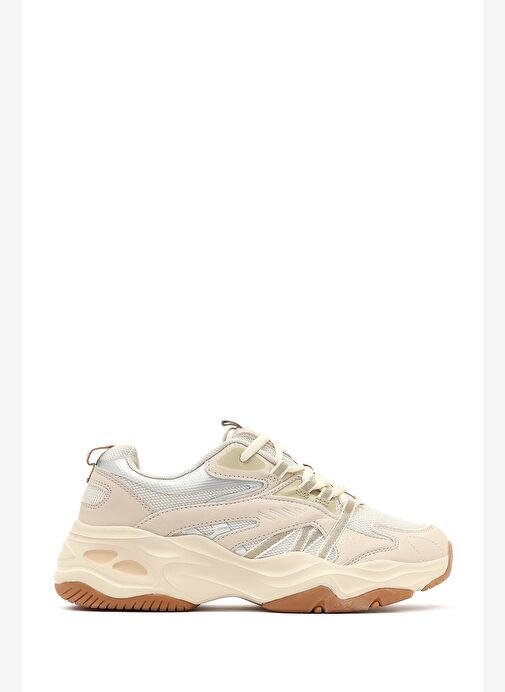 Kadın Bej Bağcıklı Kalın Tabanlı Sneaker 25AFD494114 - Görsel 2