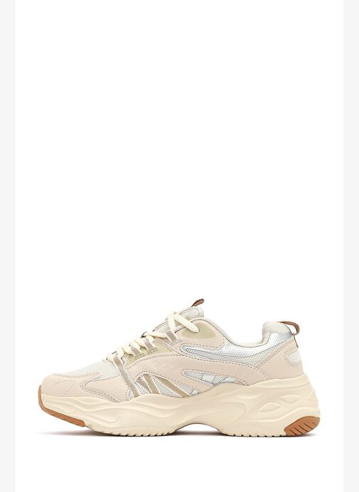 Kadın Bej Bağcıklı Kalın Tabanlı Sneaker 25AFD494114 - Görsel 3