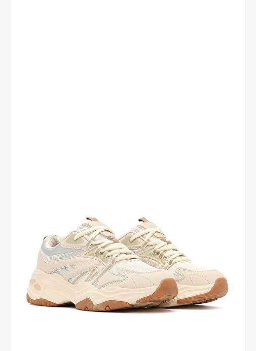 Kadın Bej Bağcıklı Kalın Tabanlı Sneaker 25AFD494114 - Görsel 4
