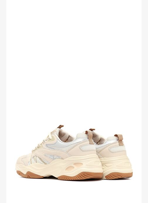 Kadın Bej Bağcıklı Kalın Tabanlı Sneaker 25AFD494114 - Görsel 6