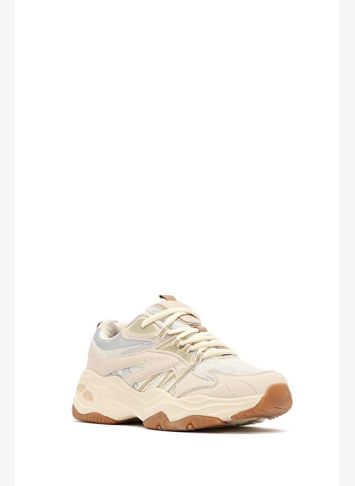 Kadın Bej Bağcıklı Kalın Tabanlı Sneaker 25AFD494114 - Görsel 7