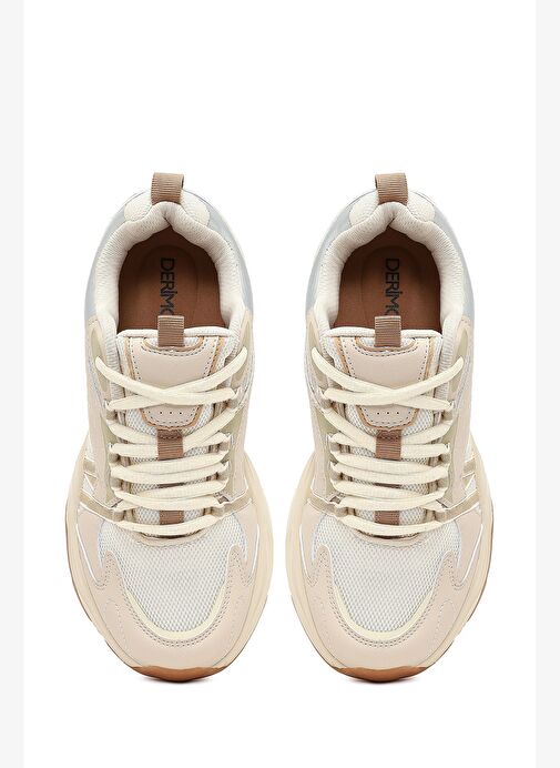 Kadın Bej Bağcıklı Kalın Tabanlı Sneaker 25AFD494114 - Görsel 8