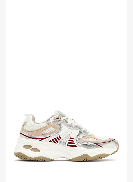 Kadın Bej Bağcıklı Kalın Tabanlı Sneaker 25AFD494214 - Görsel 2