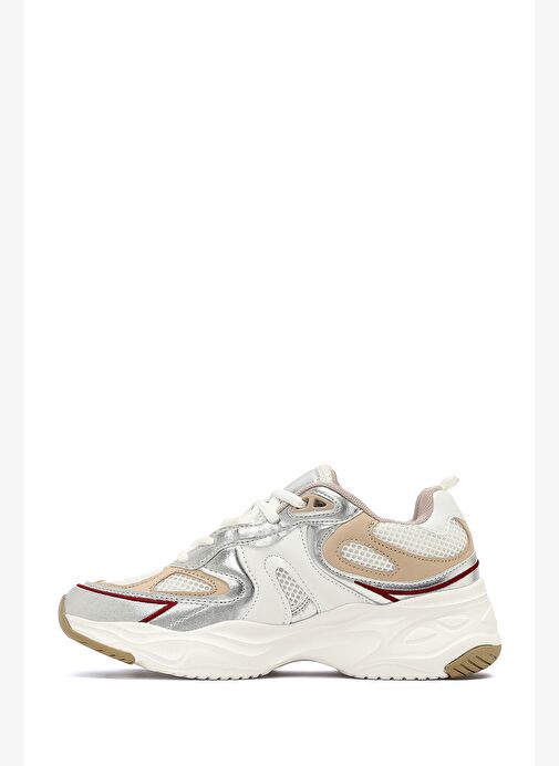 Kadın Bej Bağcıklı Kalın Tabanlı Sneaker 25AFD494214 - Görsel 3