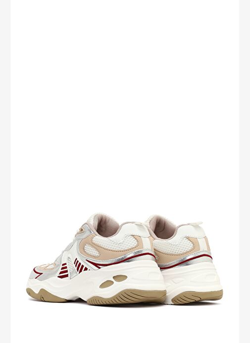 Kadın Bej Bağcıklı Kalın Tabanlı Sneaker 25AFD494214 - Görsel 6
