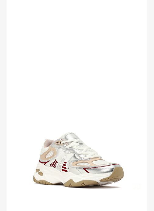 Kadın Bej Bağcıklı Kalın Tabanlı Sneaker 25AFD494214 - Görsel 7