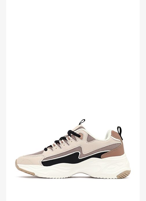 Kadın Bej Bağcıklı Kalın Tabanlı Sneaker 25AFD494314 - Görsel 3