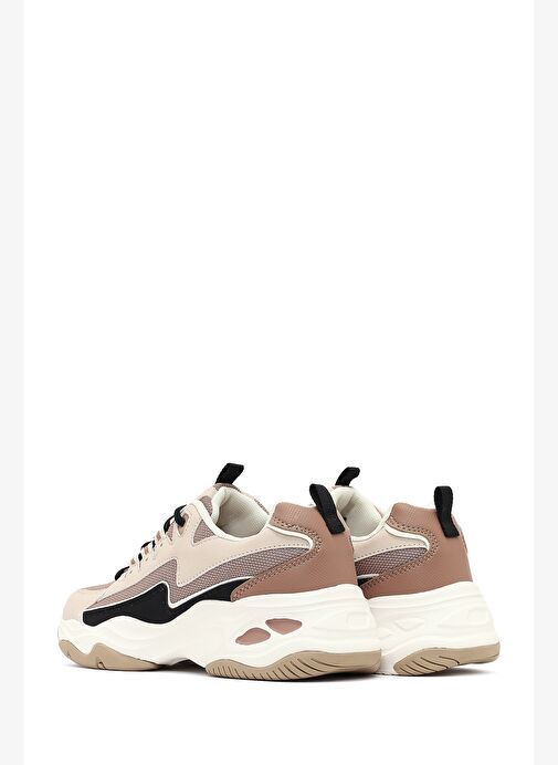 Kadın Bej Bağcıklı Kalın Tabanlı Sneaker 25AFD494314 - Görsel 6