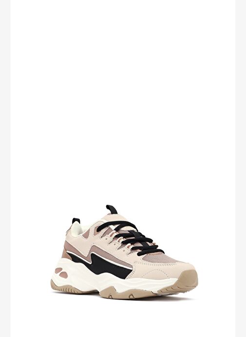 Kadın Bej Bağcıklı Kalın Tabanlı Sneaker 25AFD494314 - Görsel 7