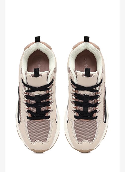 Kadın Bej Bağcıklı Kalın Tabanlı Sneaker 25AFD494314 - Görsel 8