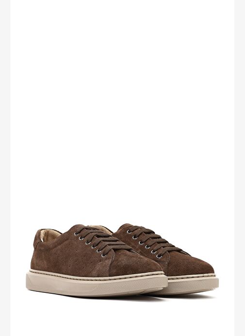 Kadın Kahverengi Bağcıklı Süet Deri Sneaker 25AFD500610 - Görsel 4