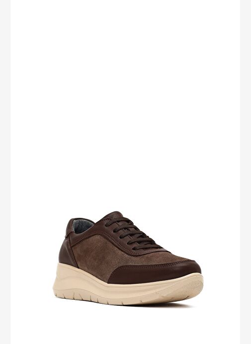Kadın Kahverengi Bağcıklı Kalın Tabanlı Deri Sneaker 25AFD501514 - Görsel 7