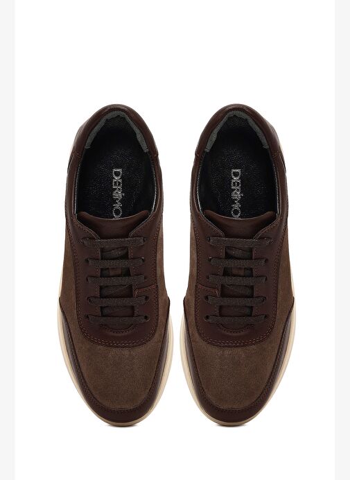 Kadın Kahverengi Bağcıklı Kalın Tabanlı Deri Sneaker 25AFD501514 - Görsel 8