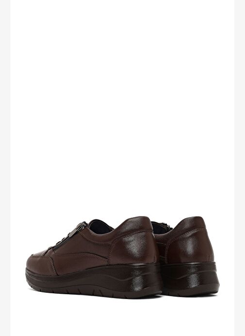 Kadın Kahverengi Bağcıklı Kalın Tabanlı Deri Sneaker 25AFD501718 - Görsel 6