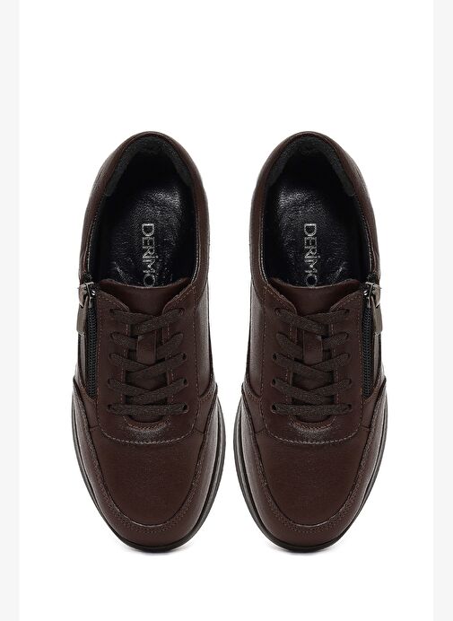 Kadın Kahverengi Bağcıklı Kalın Tabanlı Deri Sneaker 25AFD501718 - Görsel 8