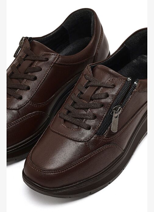 Kadın Kahverengi Bağcıklı Kalın Tabanlı Deri Sneaker 25AFD501718 - Görsel 9