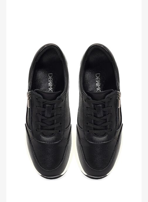 Kadın Siyah Bağcıklı Kalın Tabanlı Deri Sneaker 25AFD501718 - Görsel 8