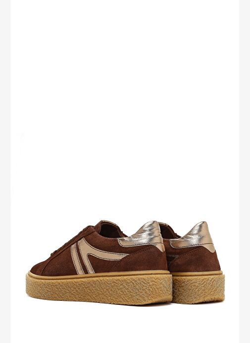 Kadın Kahverengi Bağcıklı Kalın Tabanlı Süet Deri Sneaker 25AFD511110 - Görsel 6