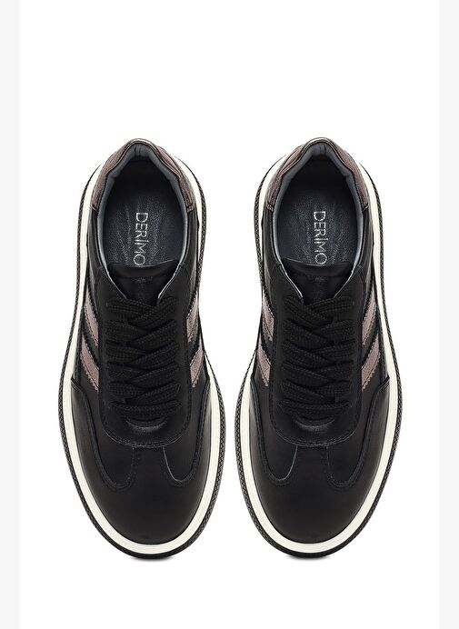 Kadın Siyah Bağcıklı Kalın Tabanlı Deri Sneaker 25AFD512614 - Görsel 8