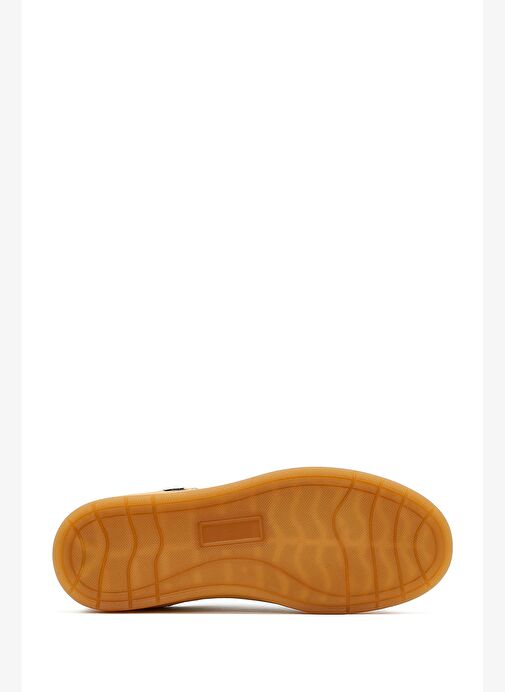 Kadın Bej Bağcıklı Kalın Tabanlı Desenli Deri Sneaker 25AFE145314 - Görsel 5